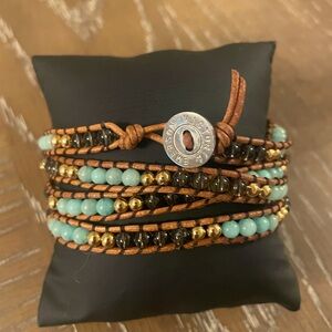 Victoria Emerson Leather and Crystal Bead Wrap Bracelet